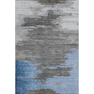 Mayfield Premium Machine Washable Abstract AMF2010 Denim 9 ft. x 12 ft. Area Rug