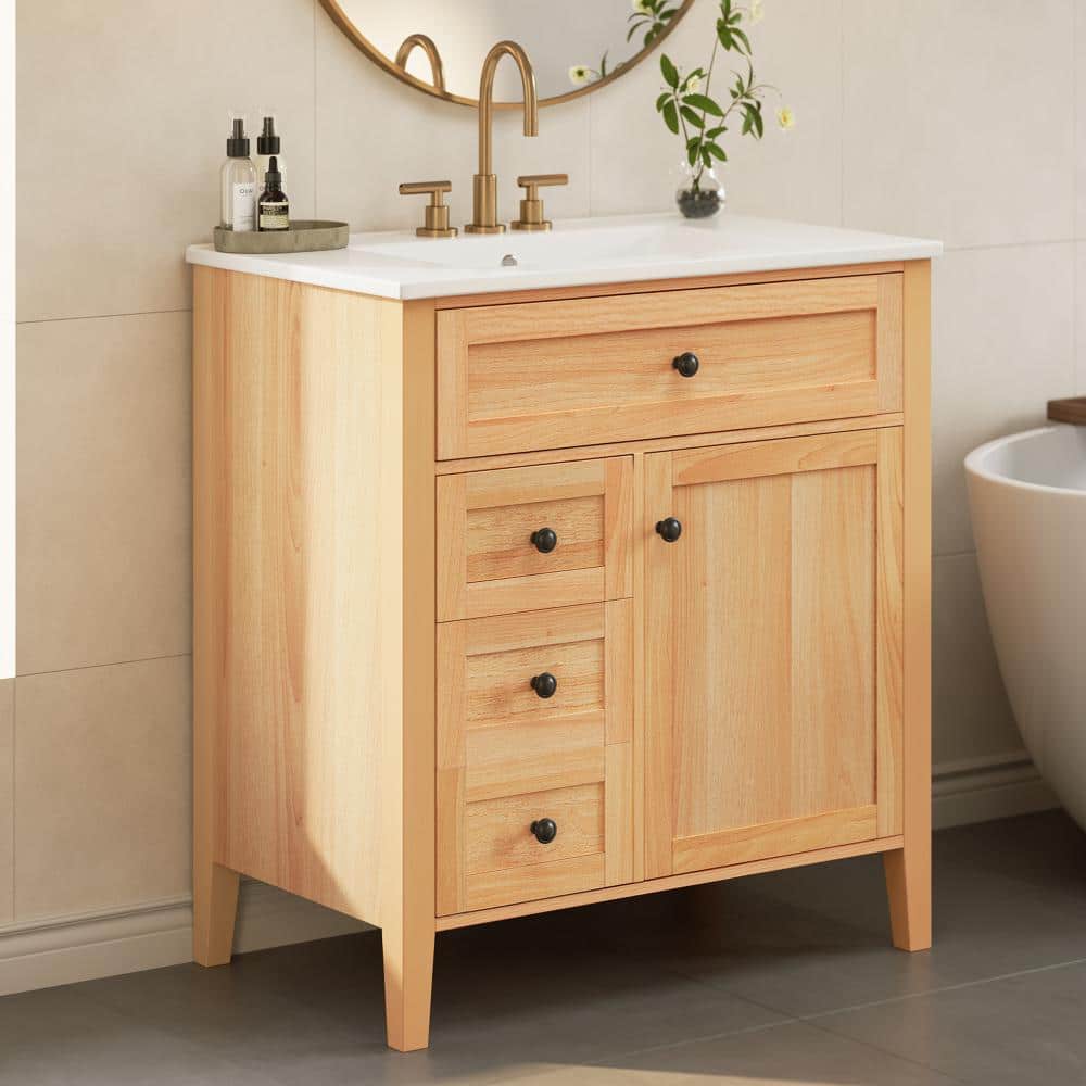 Natural 30 in. Wood Bathroom Vanity with Tip-Out Drawer, Solid Wood Legs and Door Shelf price history on PriceWatchPro