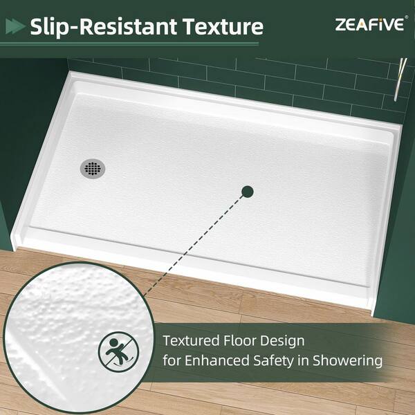 Zeafive 60 in. L x 36 in. W Alcove Acrylic ADA Shower Pan Base