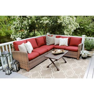 Dalton 5-Piece Wicker Sectional Seating Set with Red Polyester Cushions
