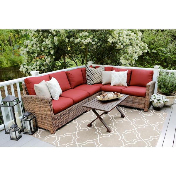 Leisure Made Dalton 5-Piece Wicker Sectional Seating Set with Red Polyester Cushions