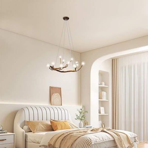 OUKANING 12-Light Vintage Style Adjustable Height Brown Resin
