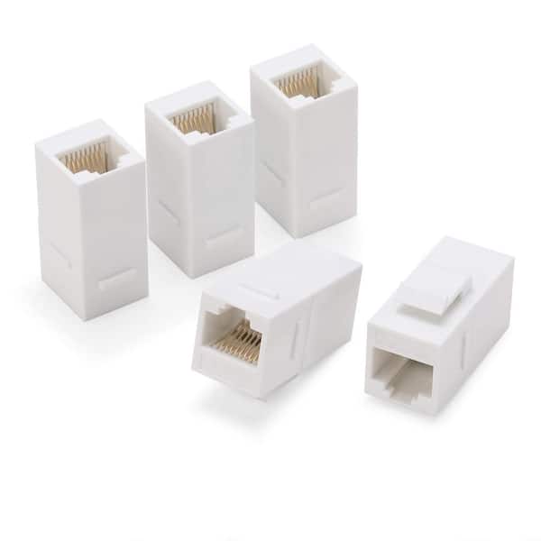 RJ45 Keystone Inline Coupler Female to Female Cat6 Ethernet Adapter, Gold Plated 8P8C White 5 Pack Keystone