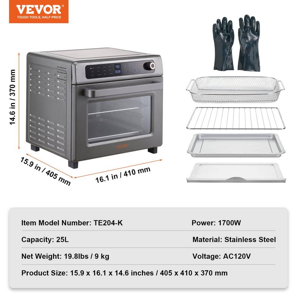 Stainless Steel 25L 12-in-1 Air Fryer Toaster Oven