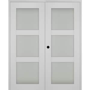 Smart Pro 56 in. x 84 in. Right Hand Active 3-Lite Frosted Glass Polar White Wood Composite Double Prehung French Door