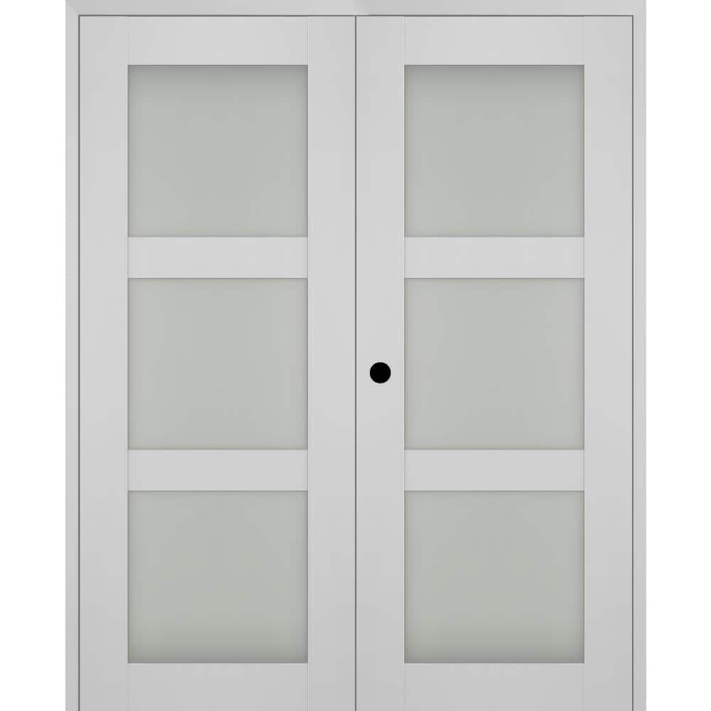 Smart Pro 56 in. x 96 in. Right Hand Active 3-Lite Frosted Glass Polar White Wood Composite Double Prehung French Door price history on PriceWatchPro