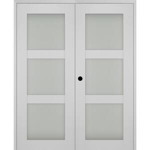 Smart Pro 48 in. x 80 in. Right Hand Active 3-Lite Frosted Glass Polar White Wood Composite Double Prehung French Door