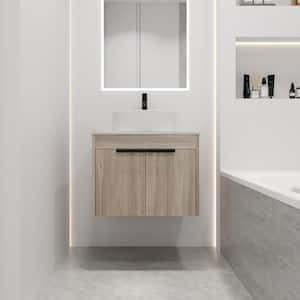 23.6 in. W x 18.9 in. D x 23 in. H Modern Float Bath Vanity in White Oak with Ceramic Top, Soft Close Door, Single Sink