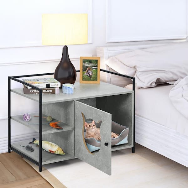 30.5 in. x 21 in. Gray Steel Enclosure Hidden Litter Furniture Cabinet with Storage Shelf (2-Tier)