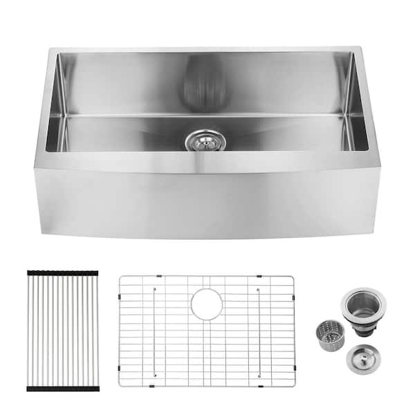 33 in. Farmhouse Apron Single Bowl 16 Gauge Stainless Steel Kitchen Sink with Bottom Grid and Strainer