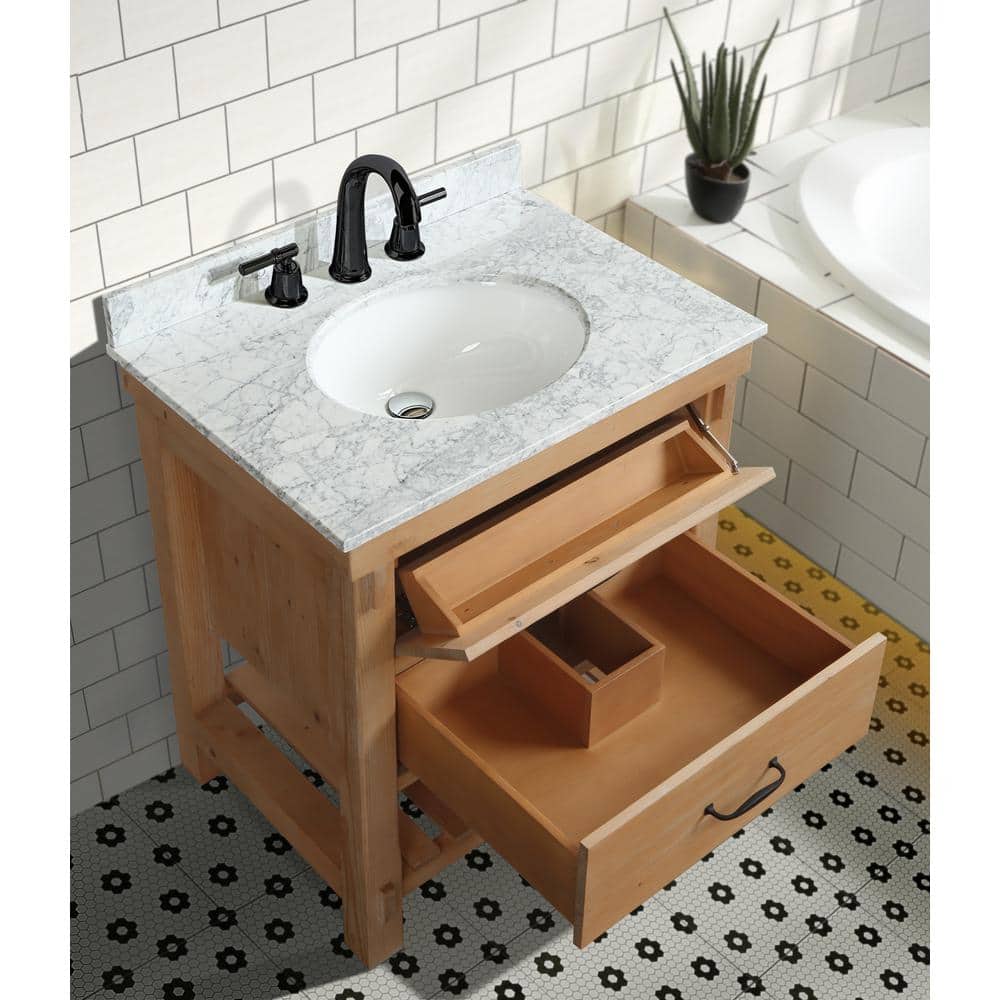 Marina Driftwood 30" Solid Wood Bathroom Vanity with Marble Top