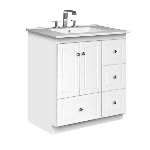 Simplicity by Strasser Ultraline 31 in. W x 22 in. D x 35 in. H Vanity with Right Drawers in White with Vanity Top in White