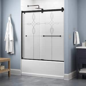 Contemporary 60 in. x 58-3/4 in. Frameless Sliding Bathtub Door in Matte Black with 1/4 in. (6mm) Tranquility Glass