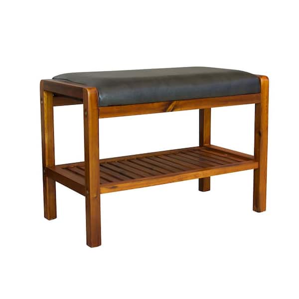 Unbranded Dark Mahogany Bench with Slatted Shelf 17 in. H x 23.75 in. W x 12.5 in. D