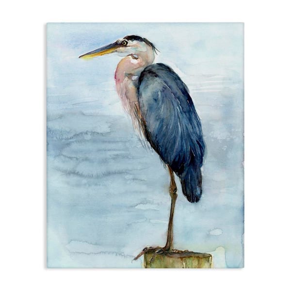 Blue Heron's Perch by John Keeling Unframed Coastal Graphic Art Print 20 in. x 16 in.