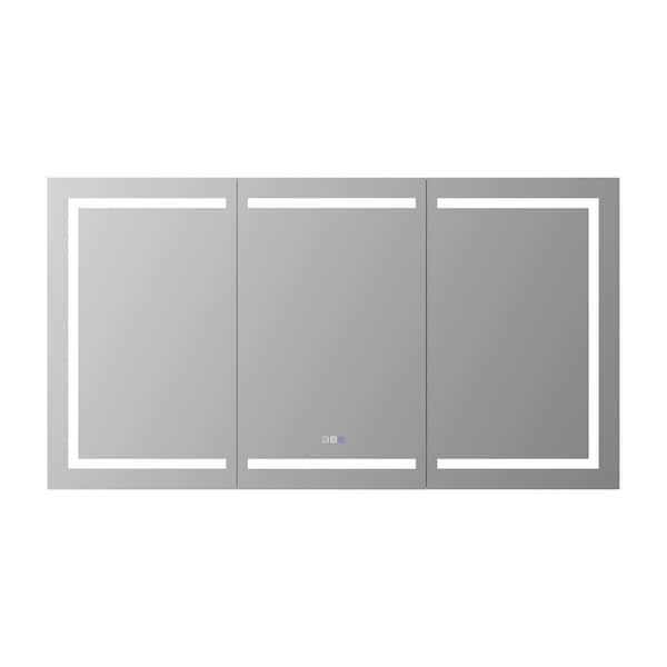 Hans 66 in. W x 36 in. H Large Rectangular Silver Aluminum Recessed and Surface Mount Medicine Cabinet with Mirror