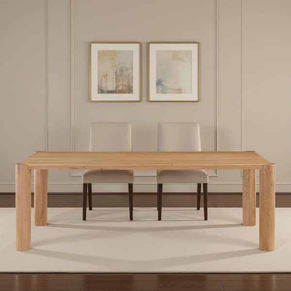NADAAL STUDIOS Quentin Modern Natural White Oak Wood 76 in. Rounded Corner Posts 4 Legs Rectangle Dining Table, Seats 8