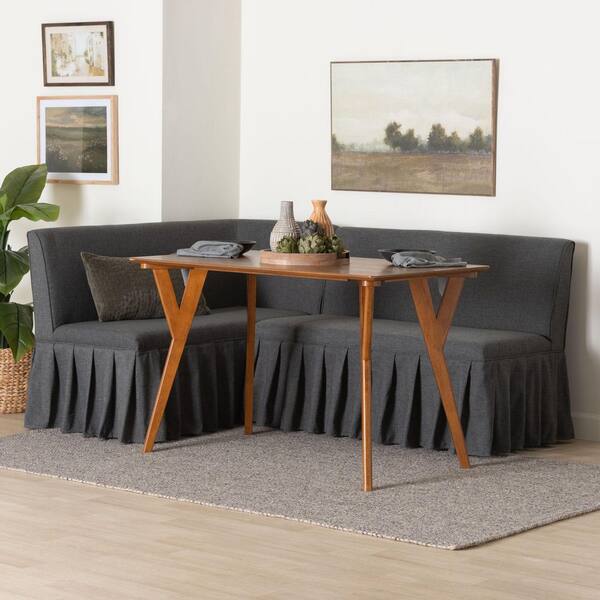 Randolph 3-Piece Dark Grey And Walnut Brown Wood Top Dining Nook Set Seats 3