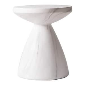 Modern Side Table with Fiberstone Top Round Accent Table and Hourglass Pedestal Base Dune Series in Marble White