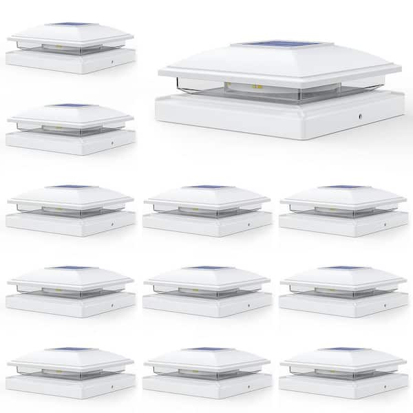 5.5 in. x 5.5 in. Steel 2-Modes Bright Solar Post Cap Lights for Outdoor Garden Patio Fence Deck Post, White (12-Pack)