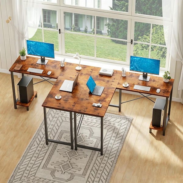 50 in. Rectangular Brown Wood L Shaped Computer Desk Corner Desk for Home Office Workstation