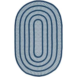 Braided Ivory Navy 6 ft. x 9 ft. Border Oval Area Rug