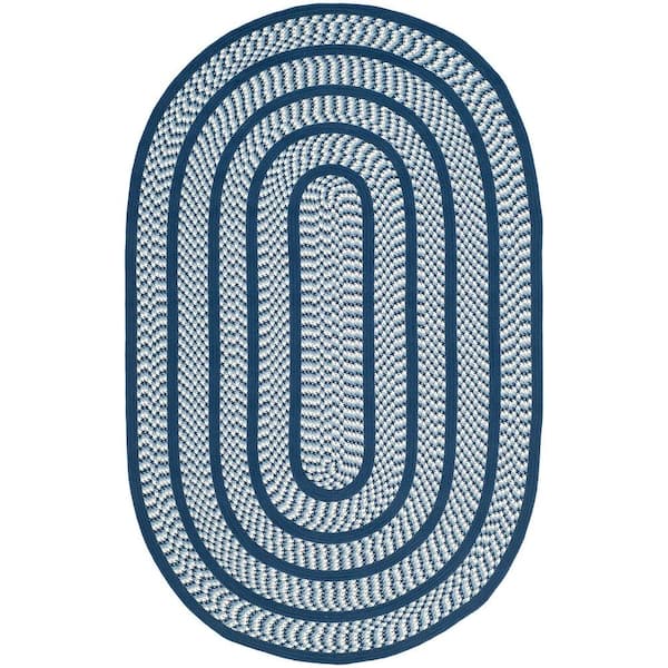 SAFAVIEH Braided Ivory Navy 6 ft. x 9 ft. Border Oval Area Rug
