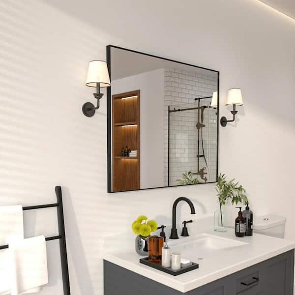 Aura 36 in. W x 30 in. H Rectangular Framed Wall Bathroom Vanity Mirror in Matte Black