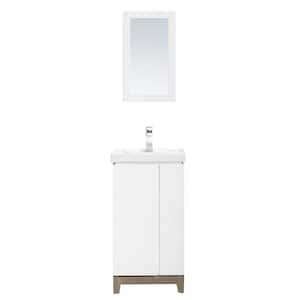 Glovertown 18 in. x 14 in. D Vanity in High Gloss White with Ceramic Vanity Top in White with White Sink and Mirror