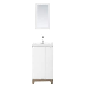 Glovertown 17.3 in. x 14 in. D x 34 in. H Single Sink Bath Vanity in White with White Ceramic Top with Mirror