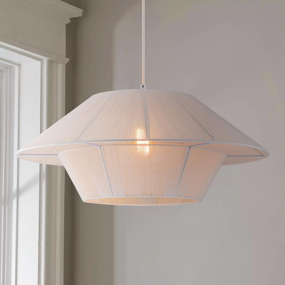 Max Rofe Light RRTYO Calcott 1-Light Boho Farmhouse White Hand-Woven Ivory Rope ...