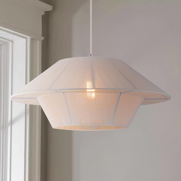 Calcott 1-Light Boho Farmhouse White Hand-Woven Ivory Rope Pendant Light for Dining Room