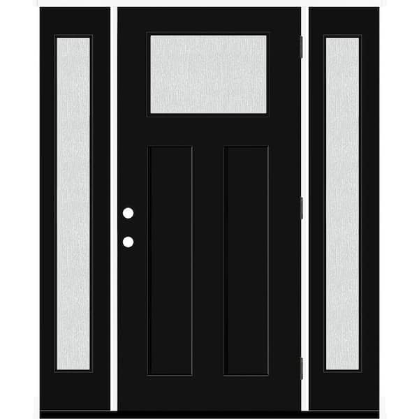 Steves & Sons Legacy 64 in. x 80 in. 1/4 Toplite Rain Glass LHOS Primed Black Finish Fiberglass Prehung Front Door w/Dbl 12 in. SL