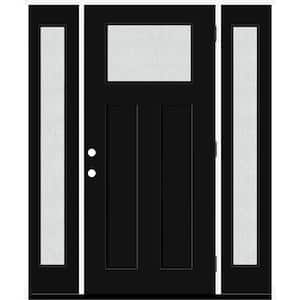 Legacy 68 in. x 80 in. 1/4 Toplite Rain Glass LHOS Primed Black Finish Fiberglass Prehung Front Door w/Dbl 14 in. SL