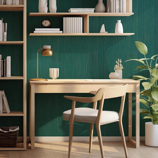 Green Grasscloth Waterproof Peel and Stick Wallpaper Roll