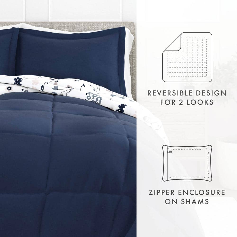 King Navy and White Reversible Down Alternative Comforter Set