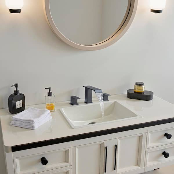 8 in. Widespread Double Handle 3-Hole Bathroom Faucet with Metal Pop-up Drain in Matte Black