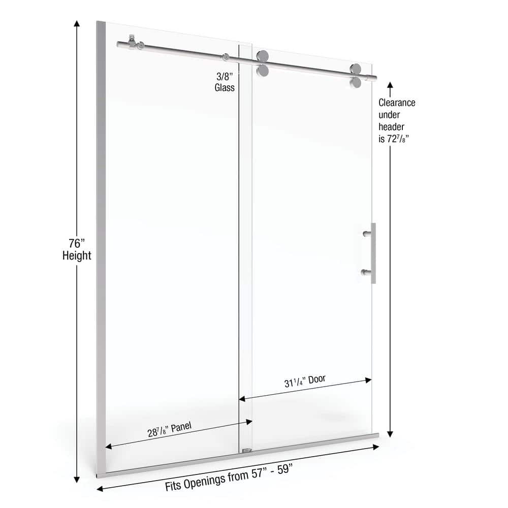 Vinesse Lux 59" x 76" Clear Glass Chrome Sliding Shower Door
