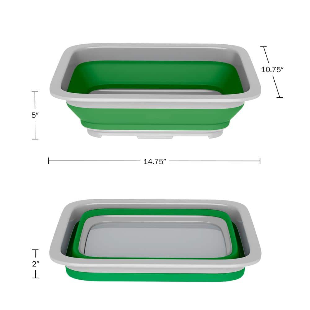 Set of 2 Green and Gray Collapsible Plastic Wash Bins