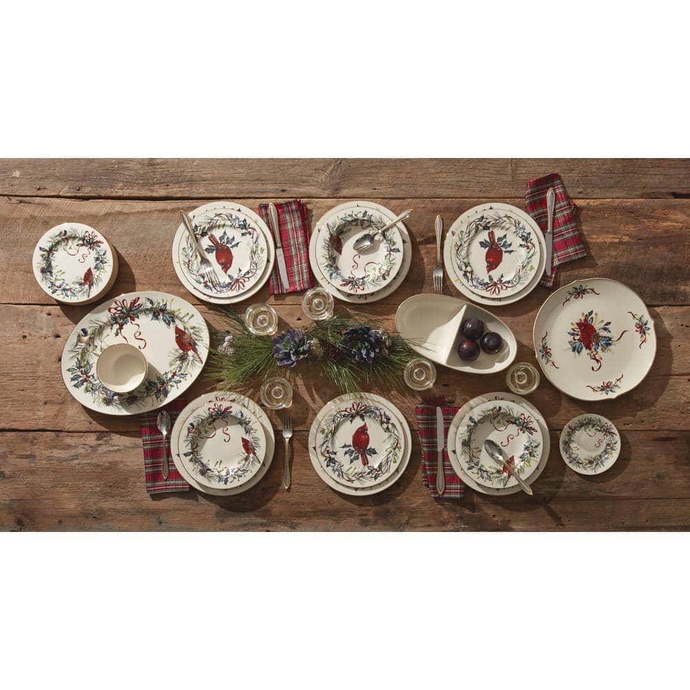 Ivory Porcelain Winter Greetings 12-Piece Dinnerware Set