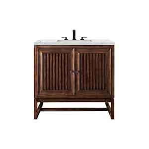 Athens 36 in. W x 23.5 in. D x 34.5 in. H Bathroom Vanity in Mid Century Acacia with Ethereal Noctis Quartz Top