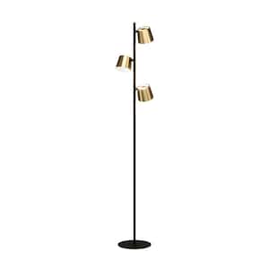 Altmira 9.5 in. W x 62.4 in. H 3-Light Structured Black Floor Lamp with Brass Exterior and White Interior Metal Shades