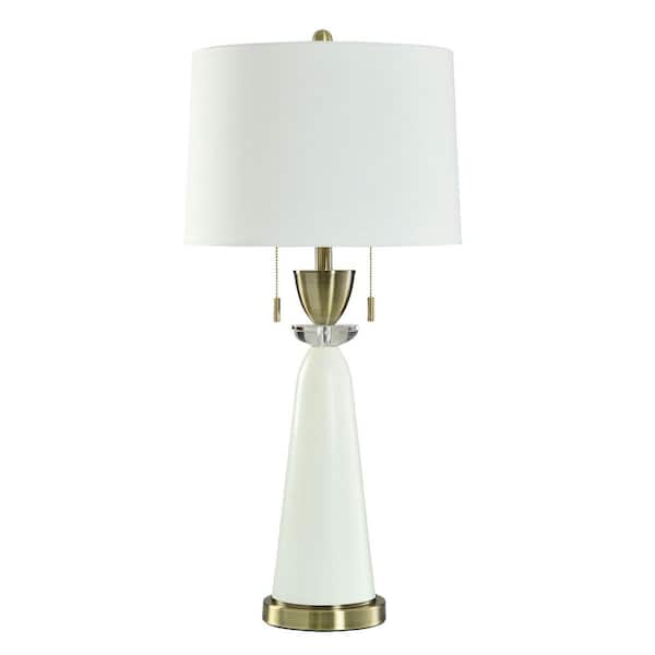 Focus White Table Lamp with White Linen Shade 33 in.