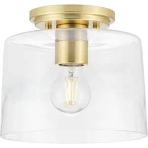 Adley Collection 1-Light Satin Brass Clear Glass New Traditional Flush Mount Light