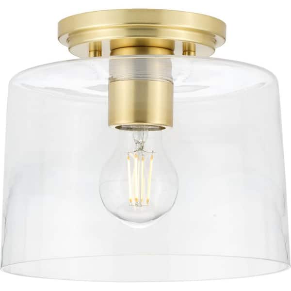 Adley Collection 1-Light Satin Brass Clear Glass New Traditional Flush Mount Light