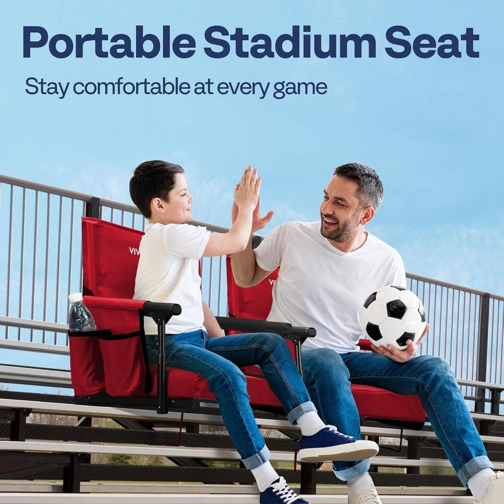 Red Foldable Stadium Seats with Back Support and Cushion, 2-Pack