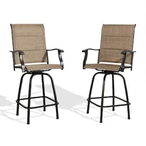 Swivel Metal Mesh Sling Outdoor Bar Stools with Padded Quick-Drying Foam (2-Pack)