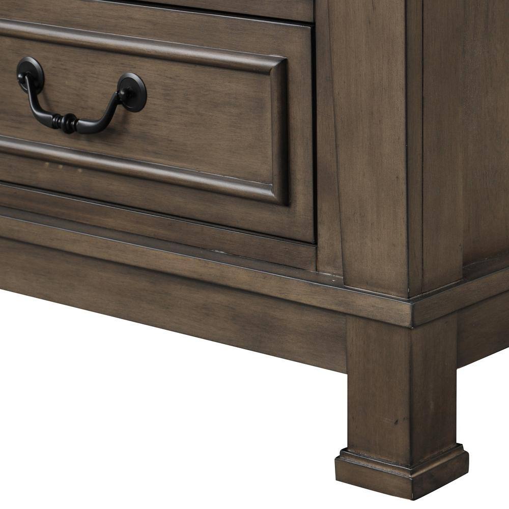 Dark Walnut 3-Drawer Solid Wood Nightstand with USB Port