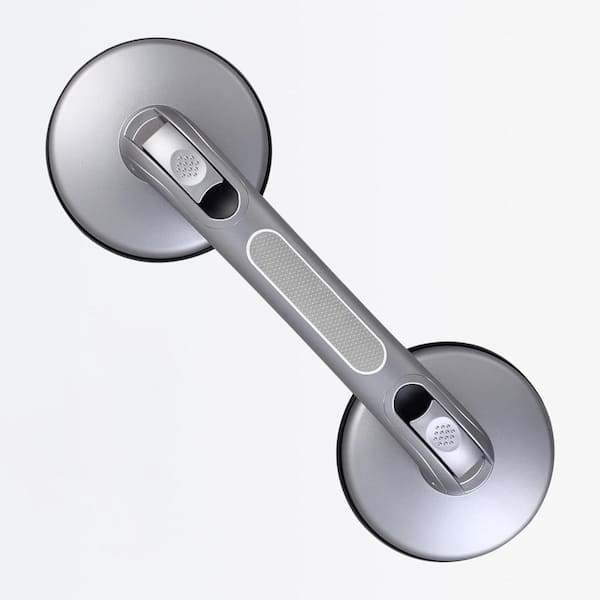 15 in. Shower Grab Bars with Strong Suction Cup Grip-Heavy Duty Handle for Elderly Seniors Handicap Safety Silver/Gray
