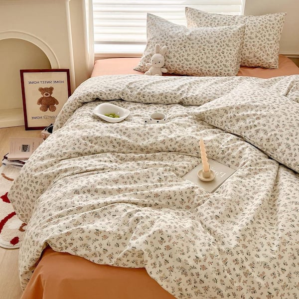 Unbranded 3 Pieces Queen Cotton Duvet Cover for All Seasons, Duvet Cover Queen Cozy Cotton Bedding Set, Floral